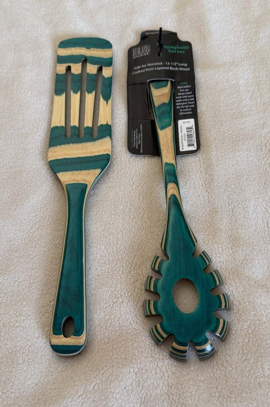 Baltique Mykonos Wooden Kitchen Utensil Set Slotted Turner & Spaghetti Server